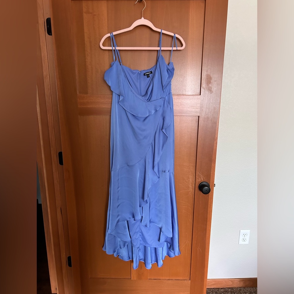 Express Blue Asymmetrical Ruffled Cocktail Dress